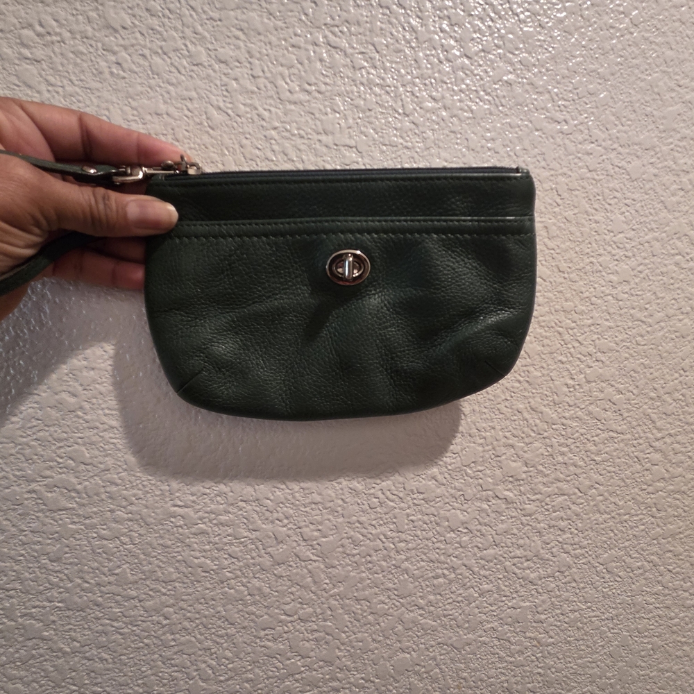 Coach Dark Green Leather Wristlet